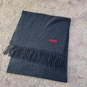 Moschino Wool Navy Scarf with Red Logo